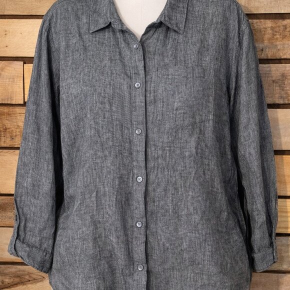 J. Jill Love Linen 100% Linen Gray Button Down Shirt Size L - Picture 14 of 14